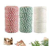 3 Pcs Butchers Twine, 1.5 mm x 100 m Twine String for Crafts, Red & White, Green & White and White Strings for Gardening Decoration Tying Crafts and Gift Wrapping