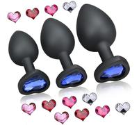 3 PCS Butt Plug, 3 Sizes Silicone Anal Plug with 5 Colors Crystal Replaceable, Anal Sex Toys for Men Women Couples Gay, Adult Sex Toys Kit (Black)