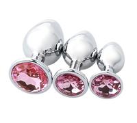 3 PCS Butt Plug, Stainless Steel Anal Plug in 3 Sizes, Anal Sex Toys for Men Women, Non-Slip Butt Plug Set Washable Rustproof for Gay Couples, Light Pink (7cm 8.2cm 9cm)