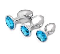 3 PCS Butt Plug, Stainless Steel Anal Plug in 3 Sizes, Anal Sex Toys for Men Women, Non-Slip Butt Plug Set Washable Rustproof for Gay Couples (7cm 8.2cm 9cm) (Light Blue)