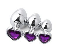 3 PCS Butt Plug, Stainless Steel Anal Plug in 3 Sizes, Rustproof Buttplug Anal Sex Toys for Men Women, Washable Butt Plugs Sex Toyscouples for Couples Gays (7cm 8.2cm 9cm) (Purple Heart)