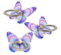 3 Pcs Butterfly Cell Phone Ring Stand Holder, Cute Butterfly Design Finger 360° Rotating Metal Hand Phone Stand Holder, with Adjustable Knob Loop (threePurple)