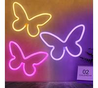 3 Pcs Butterfly Neon Signs, Butterfly Neon Light for Bedroom, USB or 3-AA Battery Powered LED Neon Signs Wall Decor, Neon Lights for Birthday Gift, Wedding, Party, Purple, Warm white)