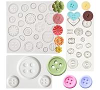 3 PCS Button Silicone Mold Cake Topper Decoration Fondant Mold Buttons Charms Epoxy Mould Assorted Shapes Resin Novelty Buttons Mould for Resin Jewelry Casting Mold DIY Craft Decorations Making Tool