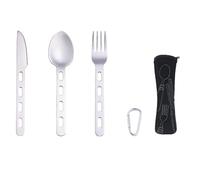 3 PCS Camping Cutlery Set with Portable Pouch, Portable Cutlery Set, Stainless Steel Knife, Fork, Spoon, and Carabiner for Outdoor Travel, Hiking, Picnics, and Everyday Use, Durable, and Easy to Clean