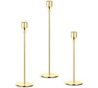 3 Pcs Candle Candlestick Holders, Imitation Gold Table Candle Holders Stands Vintage, Tapered Candle Pillar Holders for Fireplace, Living Room, Dinning Table, Wedding Ornaments Decorations