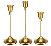 3 Pcs Candle Holders Candlestick, Brass Gold Candle Holder, Vintage Modern Decoration for Home Party Living Room, Wedding Thanksgiving Christmas Advent Dinning Table Mantel Decoration