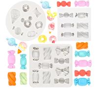 3 PCS Candy Theme Fondant Moulds Candy Cake Decoration Ice Cream Silicone Mould Cake Chocolate Moulds for DIY Cake Decoration Chocolate Candy Polymer Clay Crafting Projects