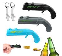 3 Pcs Cap Gun Bottle Opener with 2 Keychains, Funny Shooter Gun Launcher, Press and Pull Beer Gifts for Home, Bar, Party