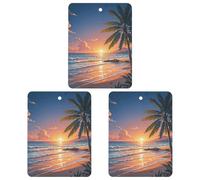 3 PCS Car Air Freshener Cards Personalized Beach Palm Tree Automotive Air Fresheners Long-Lasting Double Sided Hanging Scented Card for Car Rearview Wardrobe Bathroom Black