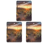 3 PCS Car Air Freshener Cards Personalized Cactus Desert Sunset Automotive Air Fresheners Long-Lasting Double Sided Hanging Scented Card for Car Rearview Wardrobe Bathroom Black