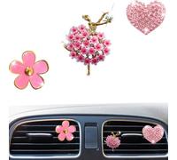 3 Pcs Car Air Freshener Vent Clip Include Diamond Ballerina Girl Bling Heart and Flower Cute Car Ornament Accessories， Ladies CarOrnament Set (Pink)