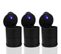 3 Pcs Car Ashtray Set with Lid - Smell Proof Smokeless Cylinder Design - Portable Plastic Cup Ashtrays for Car Travel Home & Office Use - Black