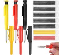 3 Pcs Carpenters Pencil mit Pen Cap Set with 42 Refills 3 Colors, Carpenter Pencil with Sharpener, 45mm Long Fine Nib, Tracer Pencil for Builders Construction Architect Woodworking