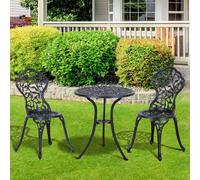 3 Pcs Cast Aluminum Bistro Set Garden Furniture Dining Table Chairs Outsunny Black One Size