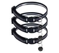 3 Pcs Cat Collar with Bell Reflective Design Adjustable Cat Collars 19-32cm More Safety Quick Release Safety Buckle Soft Fit Quick Release Cat Collar Night Visibility (Black)