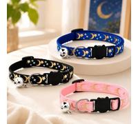 3 Pcs Cat Collars, Pet Collars, Kitten Collar, Adjustable Lightweight Collar Cat, Night Theme with Moon & Stars, Quick Release, Breakaway Buckle, for Kittens and Small Pets (Black, Blue, Pink)