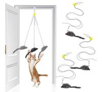 3 PCS Cat Door Toy Interactive Fly Chase Toy Mouse for Cats Self Play Hanging Retractable Fun Hunting Exercise Faux Fur Mouse String Toys for Bored Adult Cats Kittens Mental Physical Stimulation Play