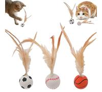 3 Pcs Cat Feather Ball Toys for Indoor Cats,Rubber Cat Bounce Toy Balls,Shuttlecocks for Cats,Cat Entertainment Bouncy Ball Toy,Basketball Soccer Baseball Interactive Bouncy Ball for Cat Dog Toys Gift