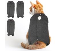 3 PCS Cat Recovery Suit for Spay Abdominal Wounds Female, Cat Onesie for Cats After Surgery, Surgery Recovery Suit Breathable Alternative Kitten Onesie for Cats Anti Licking (Grey, L)
