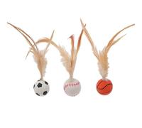 3 Pcs Cat Toys Balls, Cat Bouncy Ball With Feather, Bouncy Tails Cat Toys for Indoor Ourdoor Cats, Cat Exrecise Toy Balls for Training Chasing Hunting and Exercise