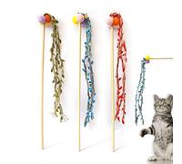 3 PCS Cat Wands, Colorful Leaf Interactive Catcher Wand Jungle Wicker Wands Wooden Cat Teaser Wands for Indoor Cats & Kitten