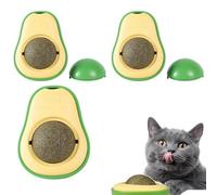 3 PCS Catnip balls, 360° rotation catnip balls for cats licking Can be pasted on walls floors and windows, Avocado shape cat nip toy Helps cats to grind their teeth promote intestinal digestion