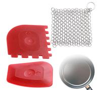 3 Pcs Chainmail Scrubber Multifunctional Pan Scraper Durable Stainless Steel Chain Mail Scourer for Skillets Griddles Pans Grills & Dutch Ovens