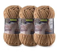 3 Pcs Chenille Yarn for Crocheting - Chunky Blanket Yarn for Hand Knitting - Velvet Yarn for Amigurumi Crochet, Fluffy Soft Yarns Weight 300g/10.59oz, Length 360m/393.6yard (Coffee)