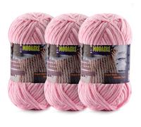 3 Pcs Chenille Yarn for Crocheting - Chunky Blanket Yarn for Hand Knitting - Velvet Yarn for Amigurumi Crochet, Fluffy Soft Yarns Weight 300g/10.59oz, Length 360m/393.6yard (Dark Pink)