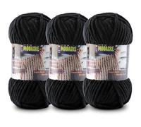 3 Pcs Chenille Yarn for Crocheting - Chunky Blanket Yarn for Hand Knitting - Velvet Yarn for Amigurumi Crochet, Fluffy Soft Yarns Weight 300g/10.59oz, Length 360m/393.6yard (Black)