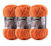3 Pcs Chenille Yarn for Crocheting - Chunky Blanket Yarn for Hand Knitting - Velvet Yarn for Amigurumi Crochet, Fluffy Soft Yarns Weight 300g/10.59oz, Length 360m/393.6yard (Orange)
