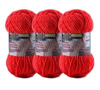 3 Pcs Chenille Yarn for Crocheting - Chunky Blanket Yarn for Hand Knitting - Velvet Yarn for Amigurumi Crochet, Fluffy Soft Yarns Weight 300g/10.59oz, Length 360m/393.6yard (Red)
