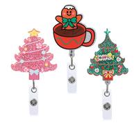 3 Pcs Christmas Badge Reels, Cute Christmas Trees & Teacup Gingerbread Man Nurse Badge Holder with Alligator Clip Retractable ID Card Holder for Nurse Hospital Worker Student Teacher Worker
