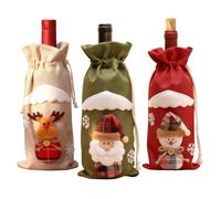 3 Pcs Christmas Bottle Bags, Santa Claus Snowman Deer Pattern Christmas Bottle Gift Bags for Wine, Holiday Decorative Wine Bottle Gift Bags for Christma Dinner Party Decorations