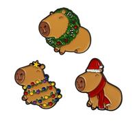 3 PCS Christmas Capybara Brooch Pins for Boy and Girls,Cute Capybara with Christmas Hat Lights String Wreath Enamel Backpack Lapel Pins Cartoon Capy Animal Badges for Kids T-Shirt Bags Clothing Decor