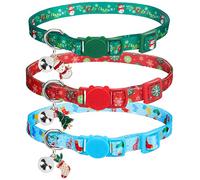 3 PCS Christmas cat Collar Adjustable Quick Separation Collar with Bells and Christmas Pendant Nylon Collar Green red Blue for Christmas Cats Kittens Costume Decorations