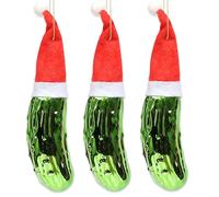3 Pcs Christmas Cucumber Pickle Ornament,Glass Pickle Ornament with a Xmas Hat,Traditional Christmas Hanging Green Cucumber Decorations,for Xmas Tree Pendant New Year Party Supplies(Green)