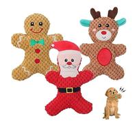 3 Pcs Christmas Dog Toys,Xmas Interactive Squeaky Pet Chew Toy,Plush Stuffed Dolls Funny Santa Ginger Man Elk Throw Bite Sounding Toys for Pet Puppy Small Medium Large Dogs Teeth Grinding Training