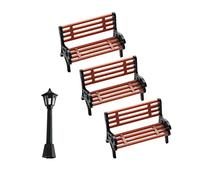 3 Pcs Christmas Dollhouse Benches, Mini Plastic Benches, Miniature Kit, Park Bench,Micro Landscape,Dollhouse DIY Accessories, 1:25 (with 1 Mini Street Lamp)