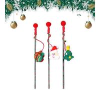 3 Pcs Christmas Feather Wand Toys, Xmas Interactive Cat Teaser Wand with Bells - Indoor Cats Play, Chase, Exercise