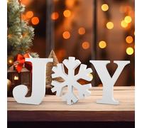 3 Pcs Christmas Joy Sign, Xmas Decorations Joy Sign Wooden Christmas Table Decor White Joy Sign Wooden Letters Tabletop Signs for Christmas New Year Holiday Home Decoration