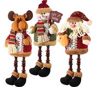 3 Pcs Christmas Plush Figurines, 12.6 Inch Christmas Sitting Santa Claus Snowman Reindeer Xmas Ornament Long Legs Figurine for Table Fireplace Decor Home Decoration