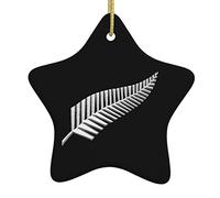 3 Pcs Christmas Tree Decorations New Zealand Maori Fern,Star Shape Memorial Ceramic Christmas Ornaments With Ribbon Christmas Xmas Tree Bauble