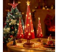 3 PCS Christmas Tree, Small Christmas Tree with Lights, Lighted Xmas Tree Figurines, Christmas Ornaments Decoration for the Home, Holiday Table Top Decor for Living Room, Bedroom, Office, Party (Red)