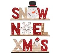 3 Pcs Christmas Wood Sign XMAS SNOW NOEL Wood Tabletop Decoration Christmas Table Top Sign Plaque Wooden Assembled Ornament Santa Snowman Snowflake Decorative Table Sign for Home Table Room Office