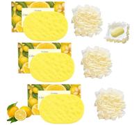 3 PCS Citronella Soap Sponge, Reusable Soap Filled Sponges with 3 PCS Bath Bombs for Family, Home, Travel