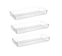 3 Pcs Clear Drawer Organizer Trays, Plastic Makeup Organizers, Versatile Desk Drawer Dividers and Storage Trays, for Kitchen, Bathroom, Office