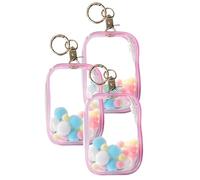 3 Pcs Clear Figure Display Bag with Keychain, Portable Small Doll Storage Hanging Blind Boxes Organizer Zipper Closure, Dustproof Collectibles Case for Showing Off Boxes, Dolls, Mini Figures (Pink)
