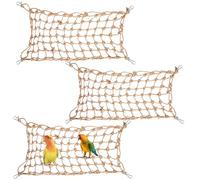 3 Pcs Climbing Net, Rat Cage Accessories and Cage Compatible, Rat Climbing Toys and Bird Cage Accessories Set, Three 30x20 cm Rope Nets with Installation Hooks, Enrichment Activity for Parrots and Sma